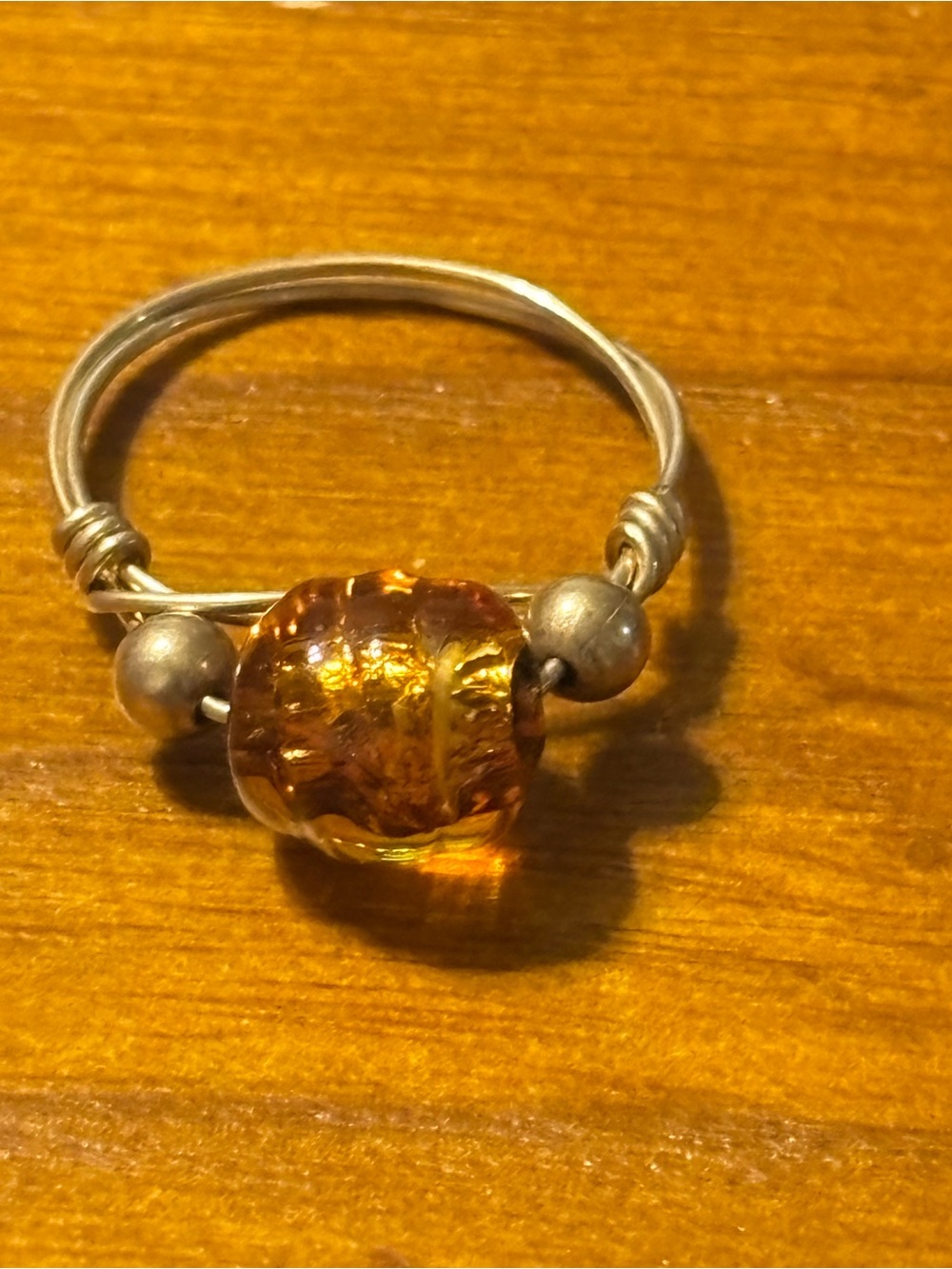Artisan Gold-tone wire‎ wrapped ring Brown Root beer color bead